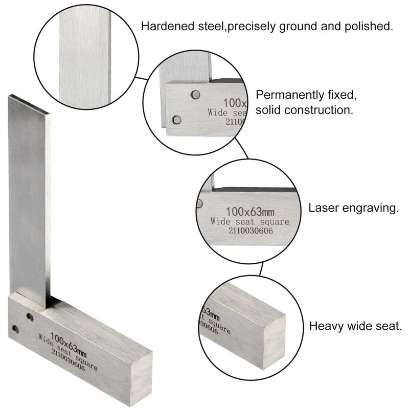 Boomgood Machinist Square Precision Engineer Wide Seat Square 90 Right Angle Ground Hardened Steel Angle Ruler 4 x 2.5 Inch - Image 4